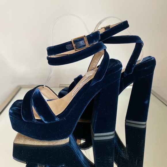 Like new JIMMY CHOO Gaia 140 Velvet Platform Sandals 39.5 - Picture 6 of 13